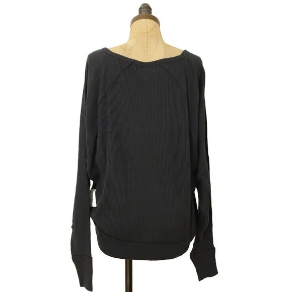 Free People Santa Clara Thermal Top Dolman Sleeve V Neck Black size Medium M - Picture 6 of 7